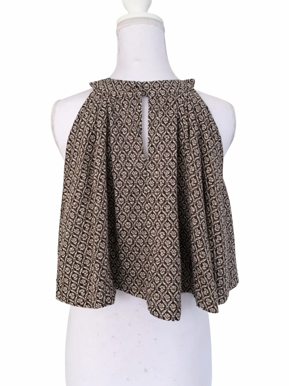 Farm Rio Brown Boho Halter Crop Top Flowy Resort Beachy Tank M - Picture 3 of 6